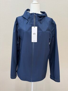 ALO Yoga Alpha Shell Jacket Navy Unisex S NWT Water Resistant Hooded M4200R